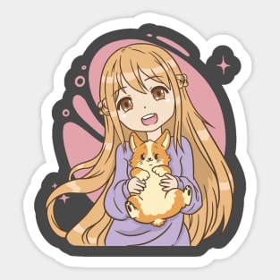 Anime girl and dog Sticker